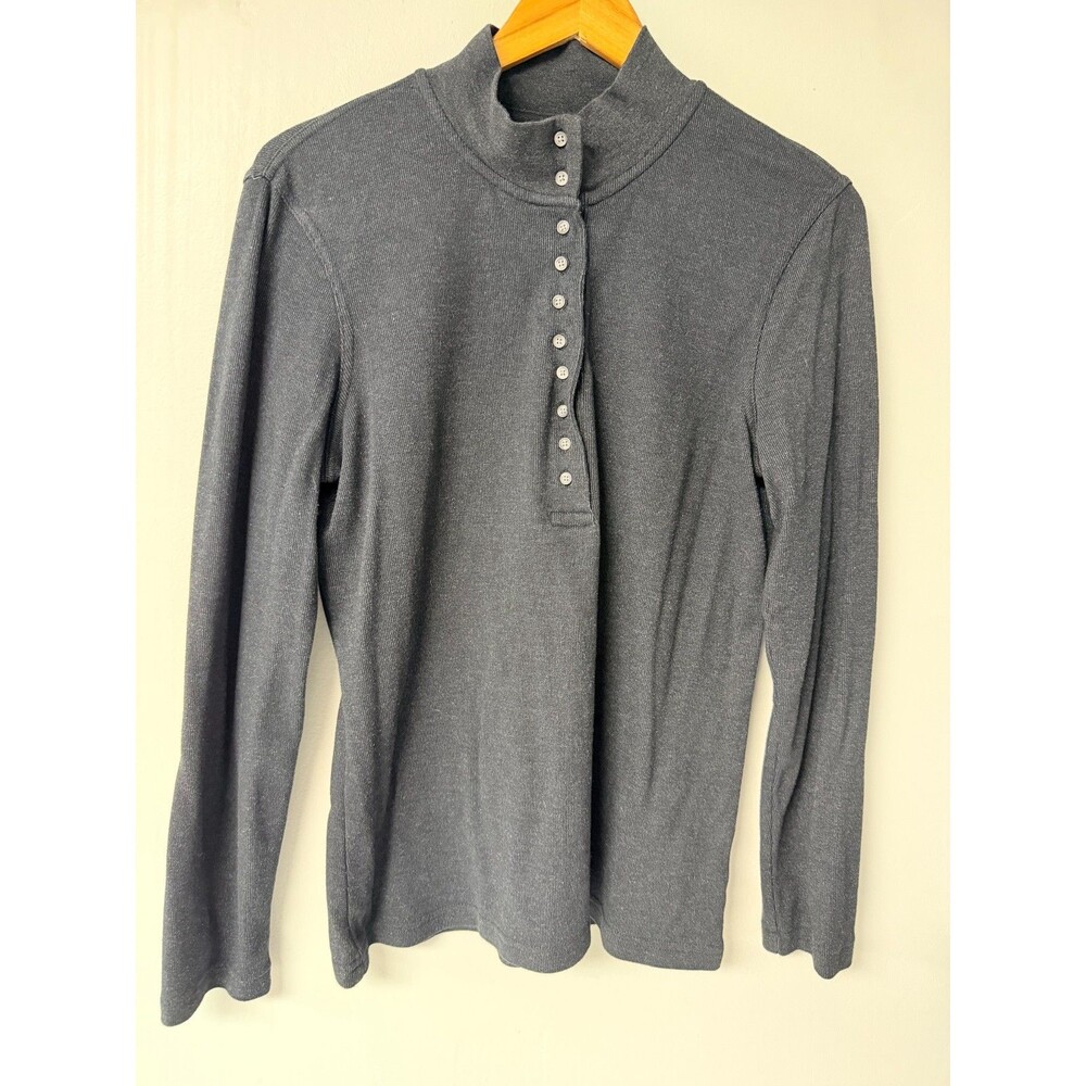 Natural Reflections Henley Top Womens Medium Charcoal Mock Neck Long Sleeve